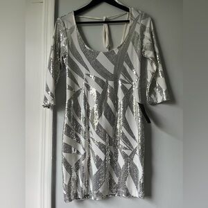 NWT Arden B Women's Silver and White Sequin Dress Size S